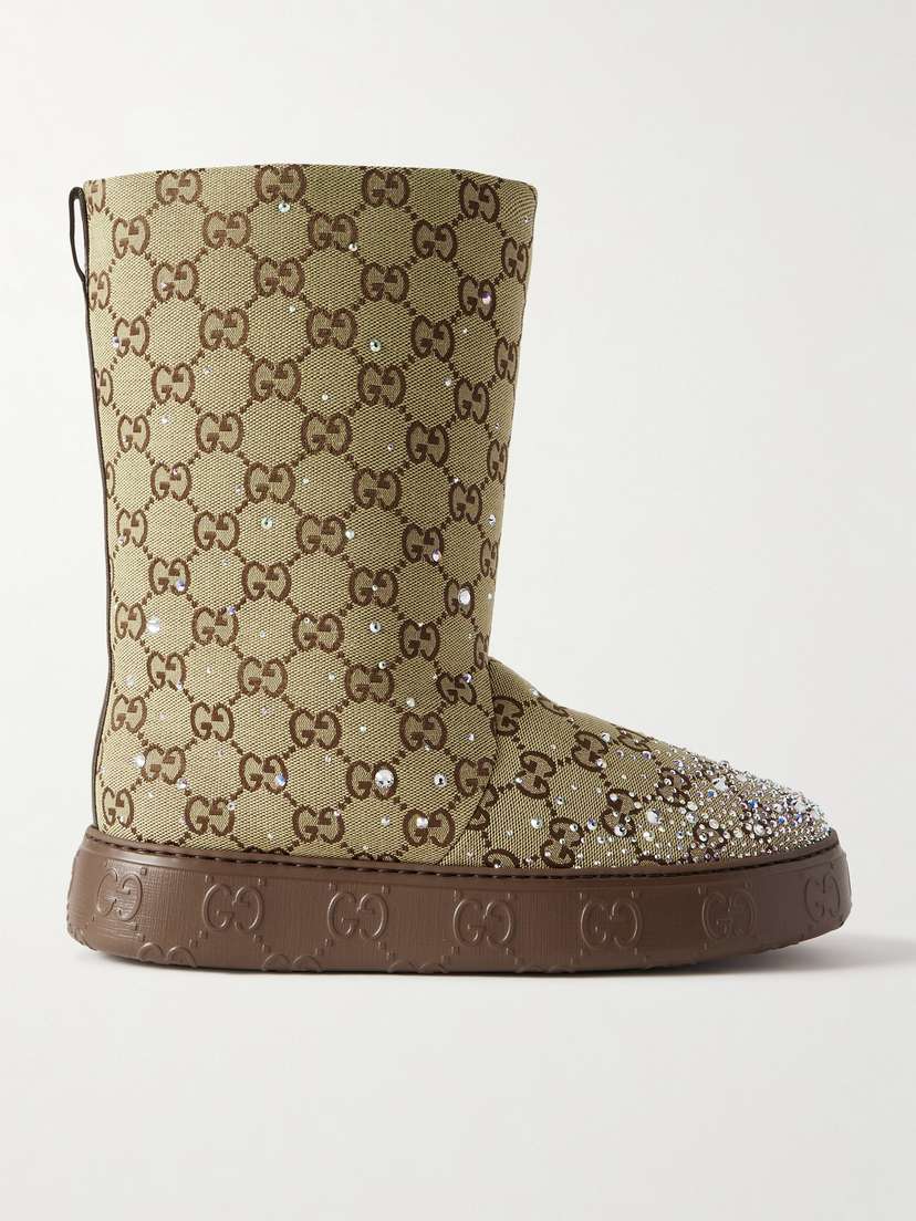 Gucci Crystal-embellished Canvas-jacquard Boots