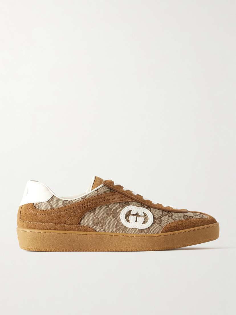 Gucci Leather And Suede-trimmed Coated Canvas-jacquard Sneakers