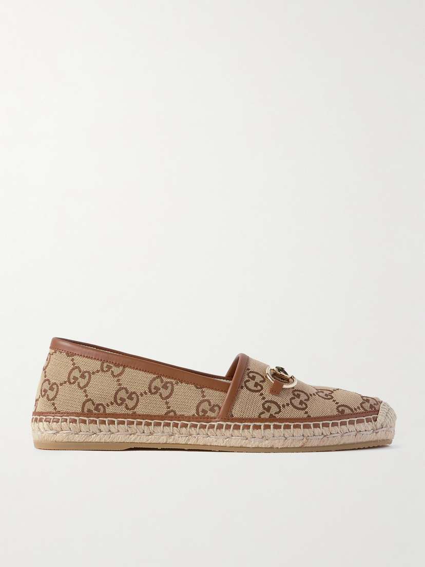 Gucci Pilar Horsebit-embellished Leather-trimmed Logo-jacquard Canvas Espadrilles