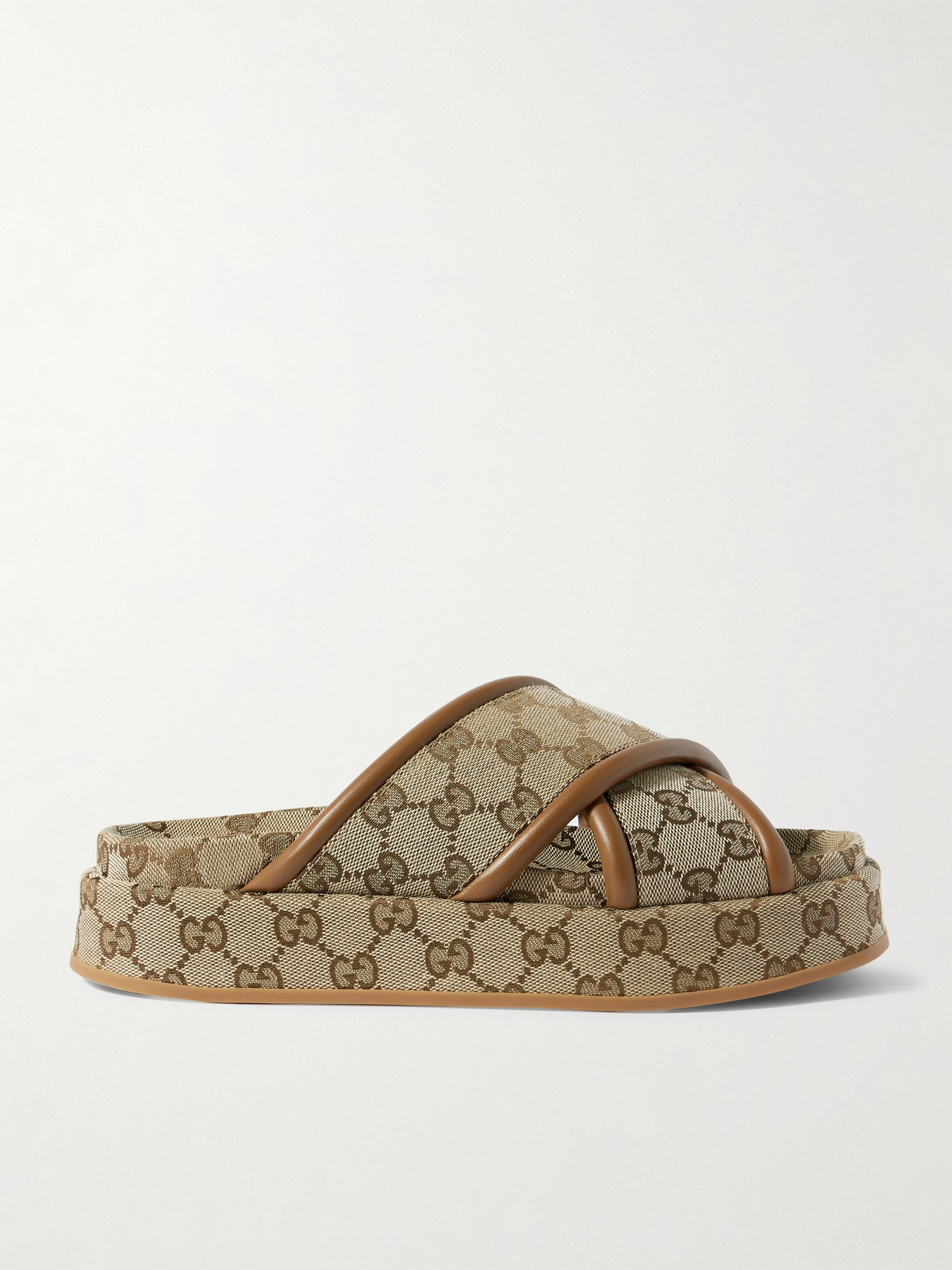 Gucci Clarice Leather-trimmed Canvas-jacquard Platform Sandals In Neutrals