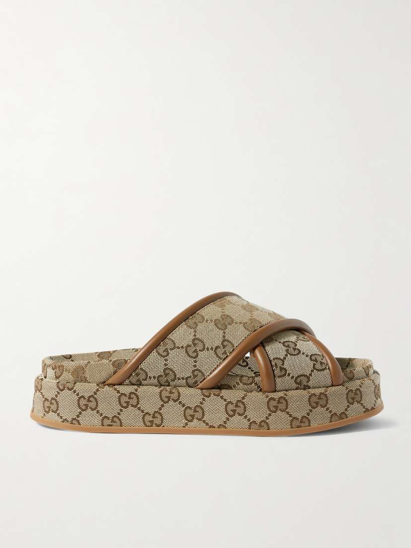 Gucci Clarice Leather-trimmed Canvas-jacquard Platform Sandals