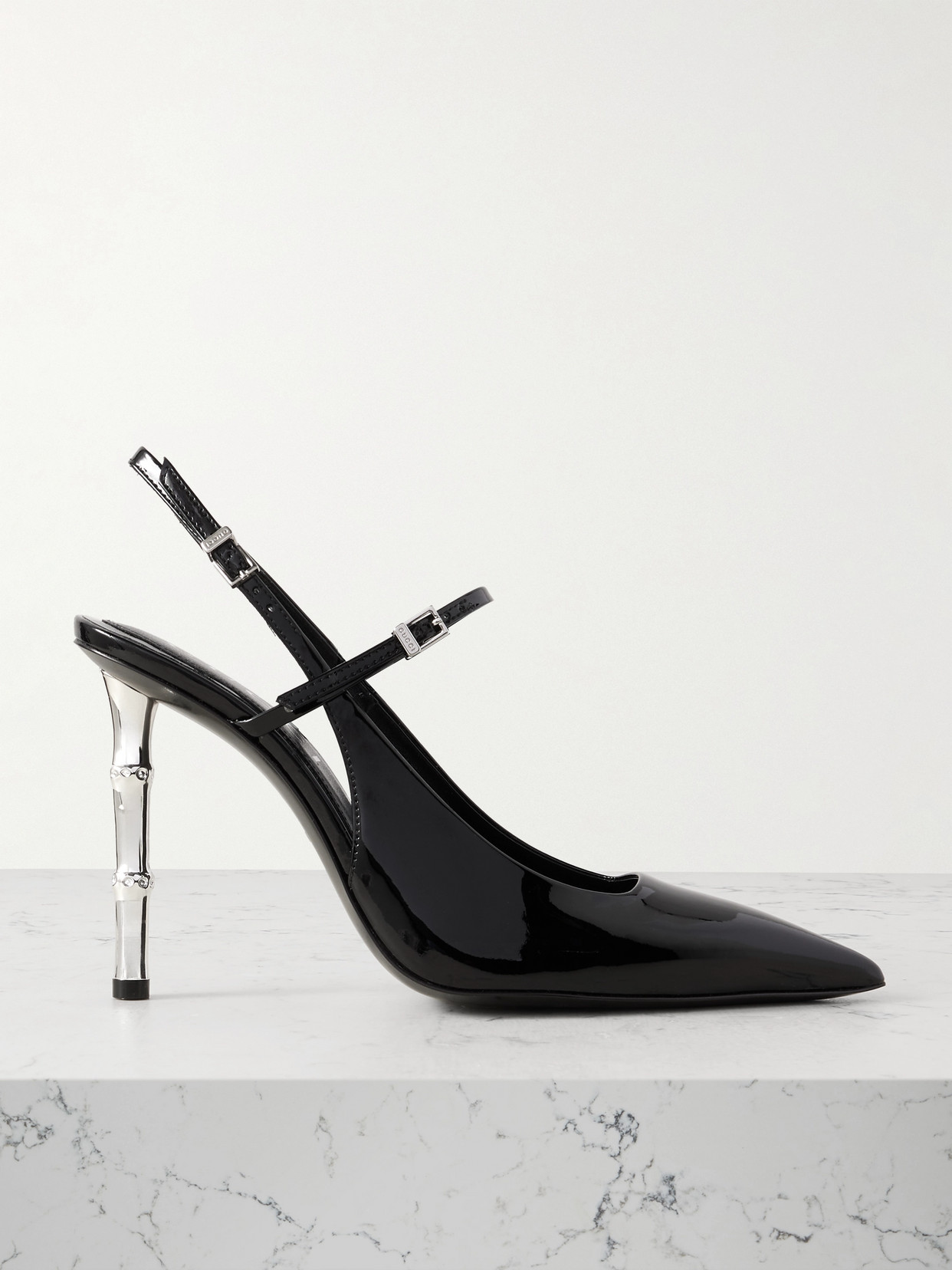 Gucci New Bamboo Patent-leather Slingback Pumps In Black