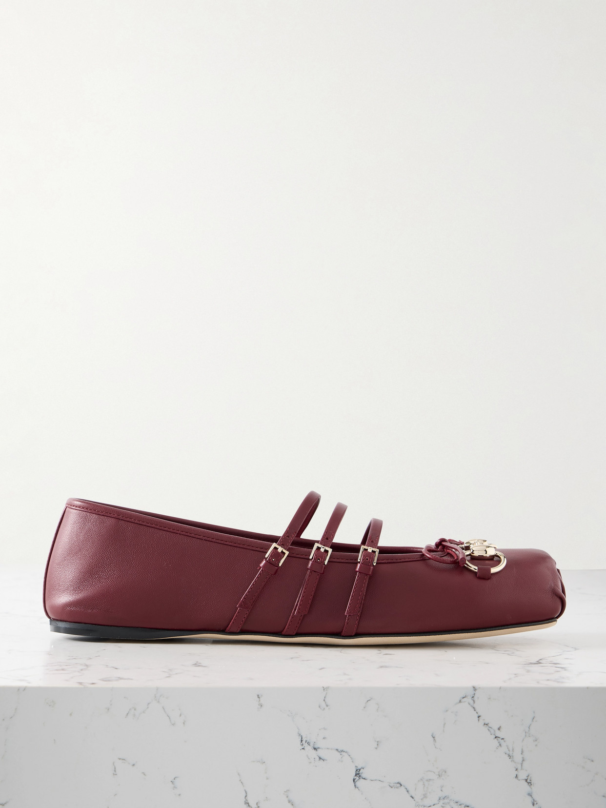 Gucci Horsebit-embellished Leather Ballet Flats In Burgundy