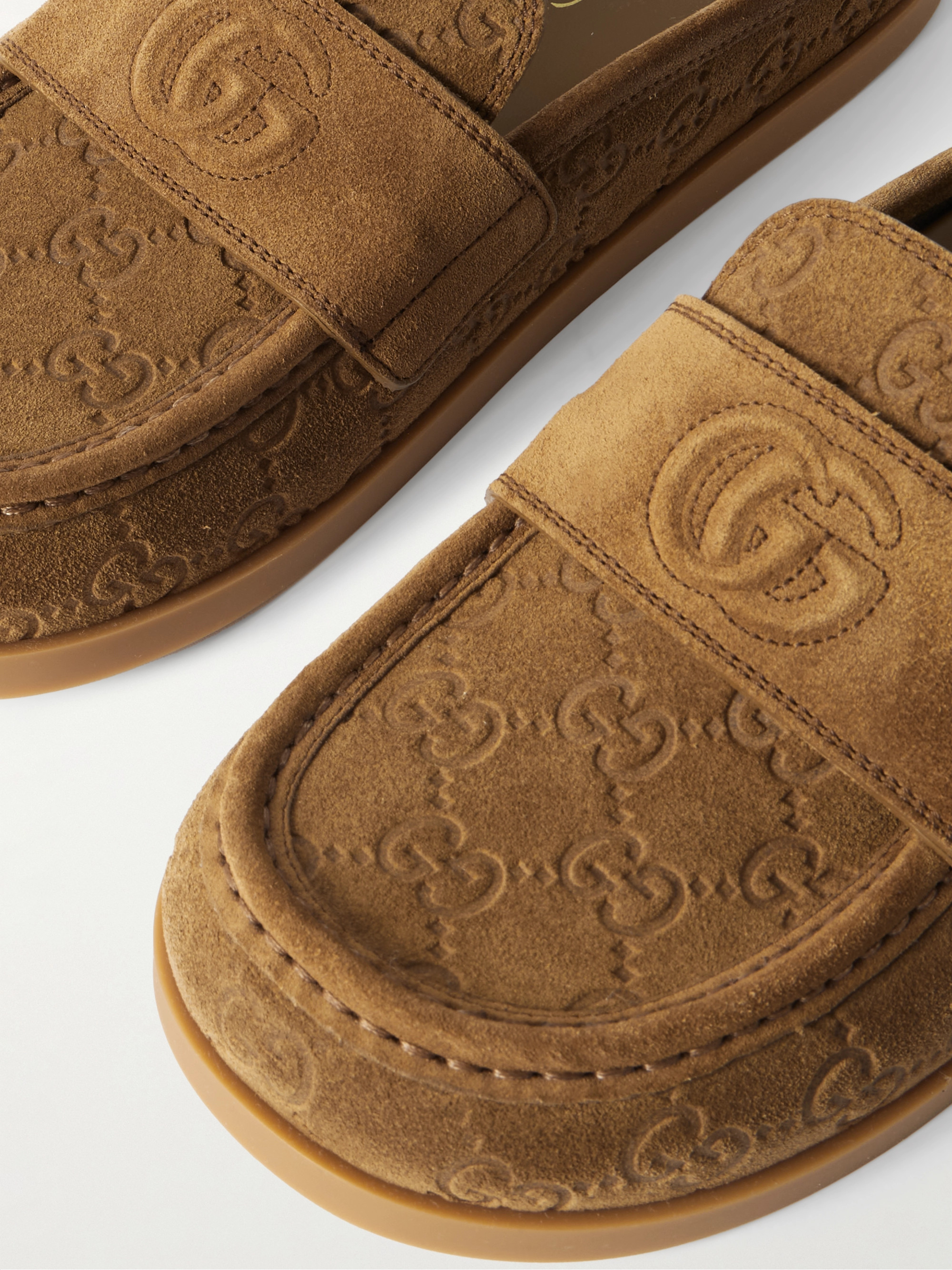 Gucci - Celia debossed suede mules | Plush