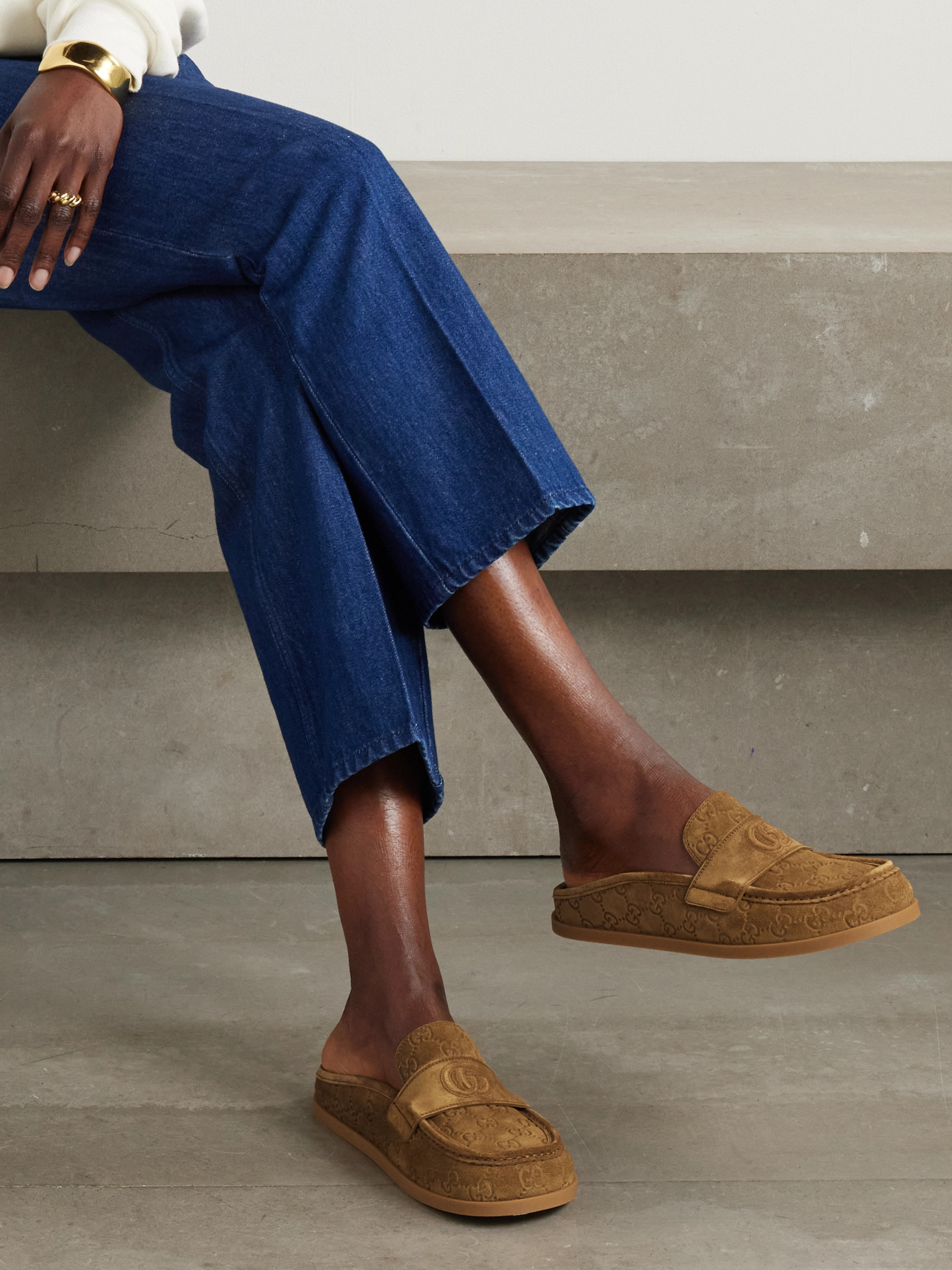 Gucci - Celia debossed suede mules | Plush