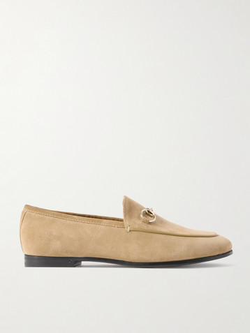 Gucci Jordaan horsebit-detailed leather-trimmed suede loafers