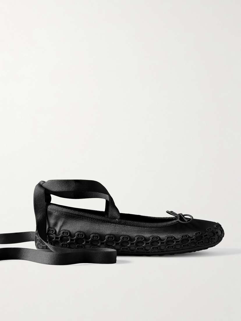 Gucci Rubber And Grosgrain-trimmed Satin Ballet Flats