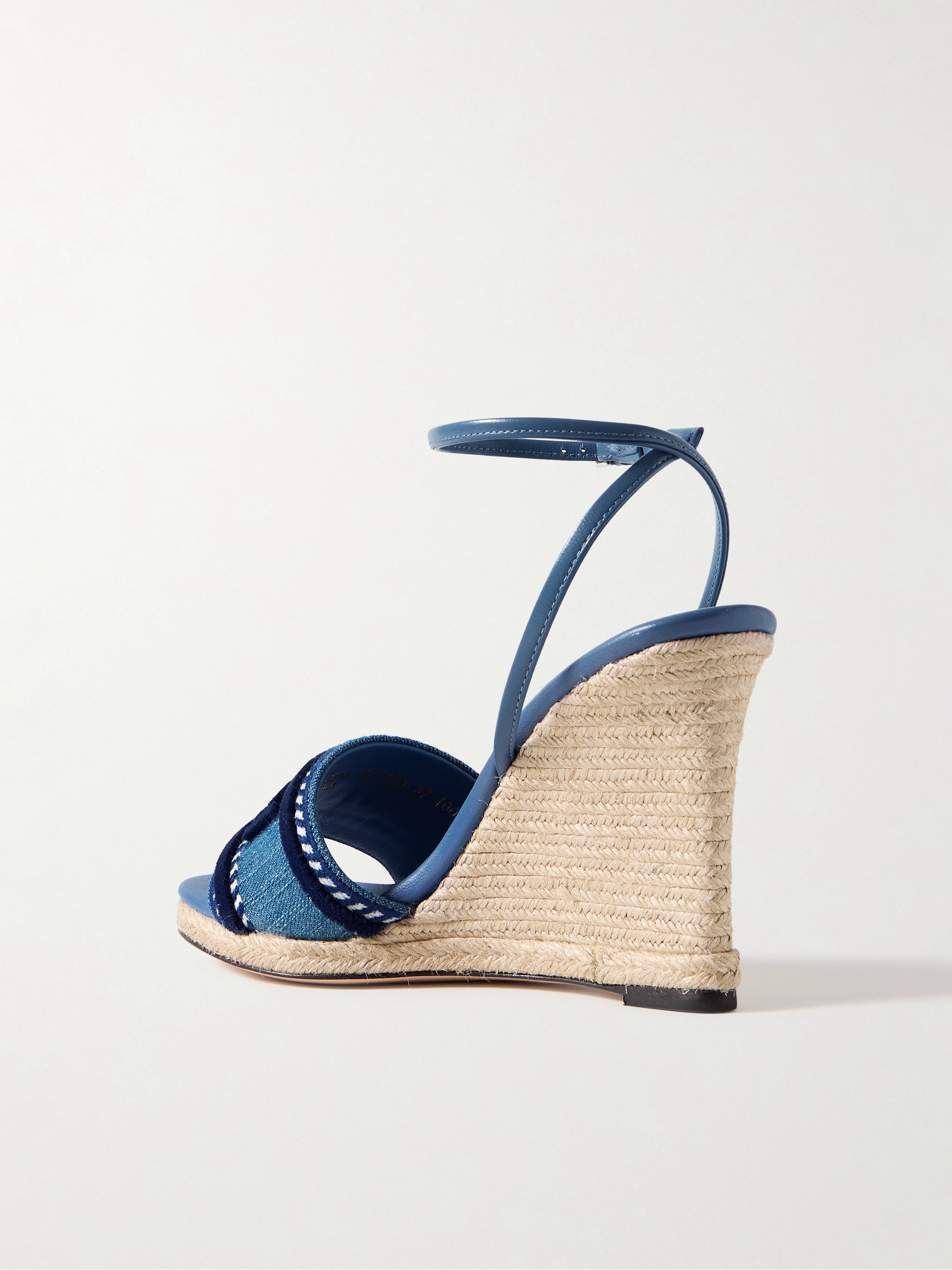 Gucci Ines appliquéd denim and leather espadrille wedge sandals thumbnail
