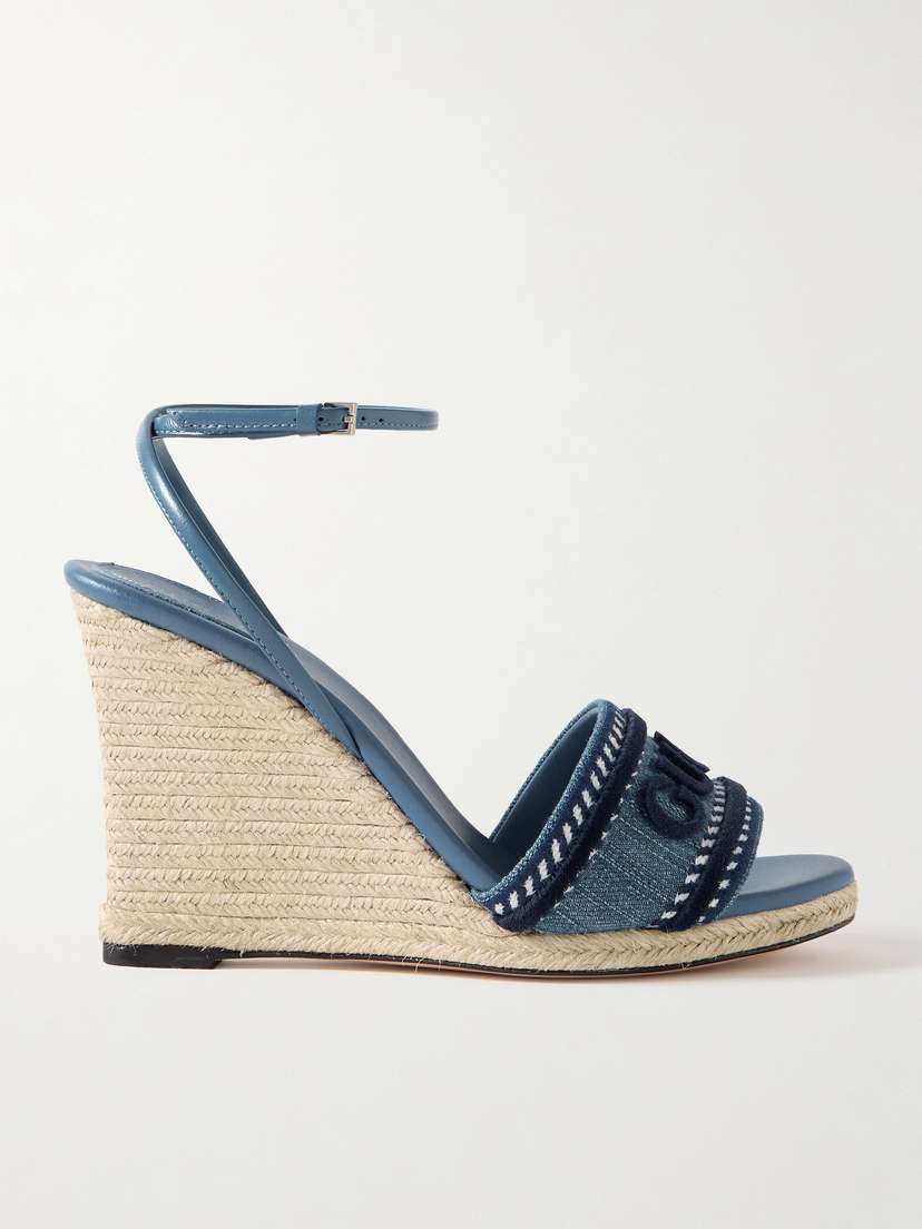Gucci Ines Appliquéd Denim And Leather Espadrille Wedge Sandals