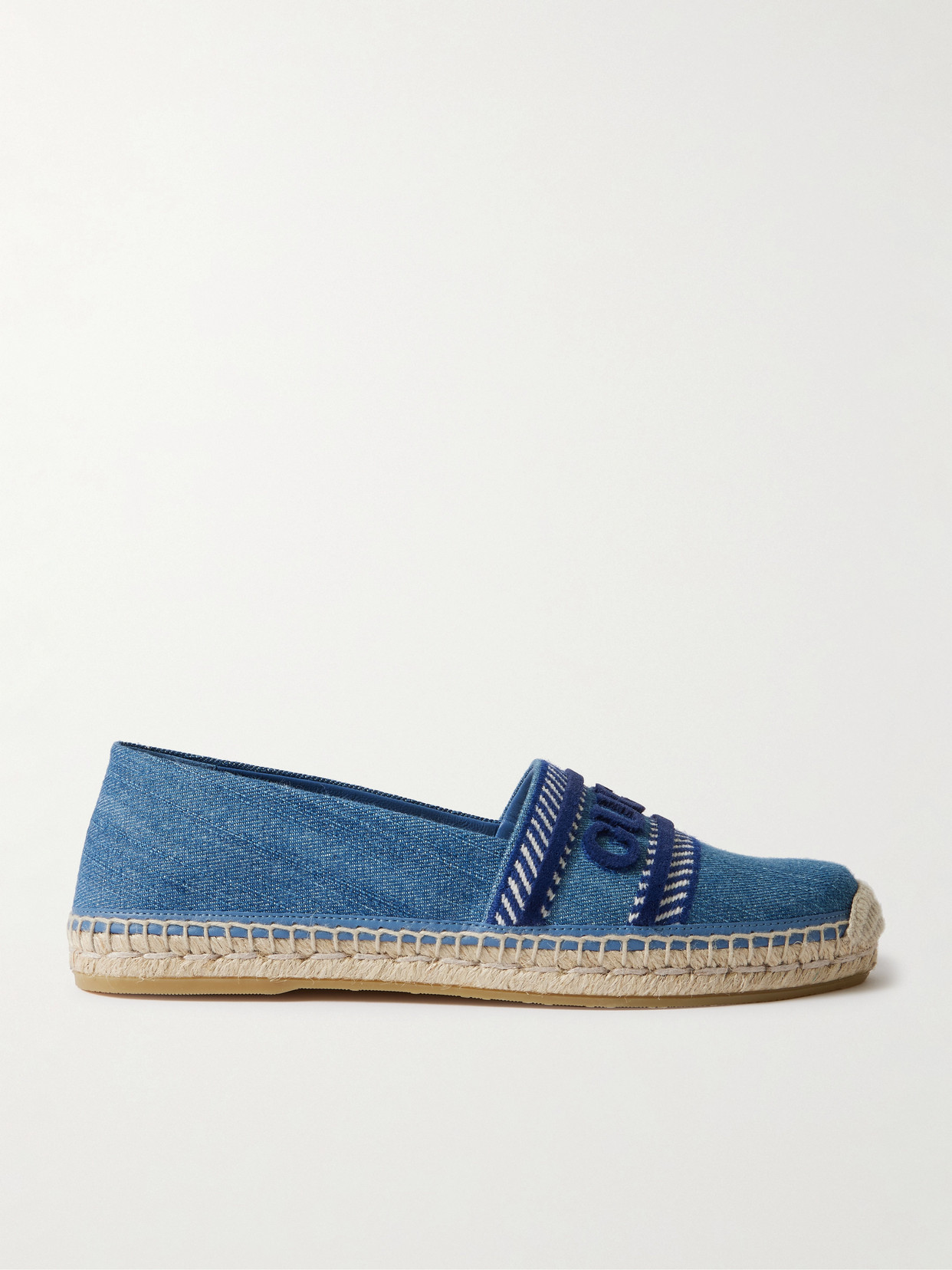 Gucci Ines Embroidered Appliquéd Denim Espadrilles In Blue
