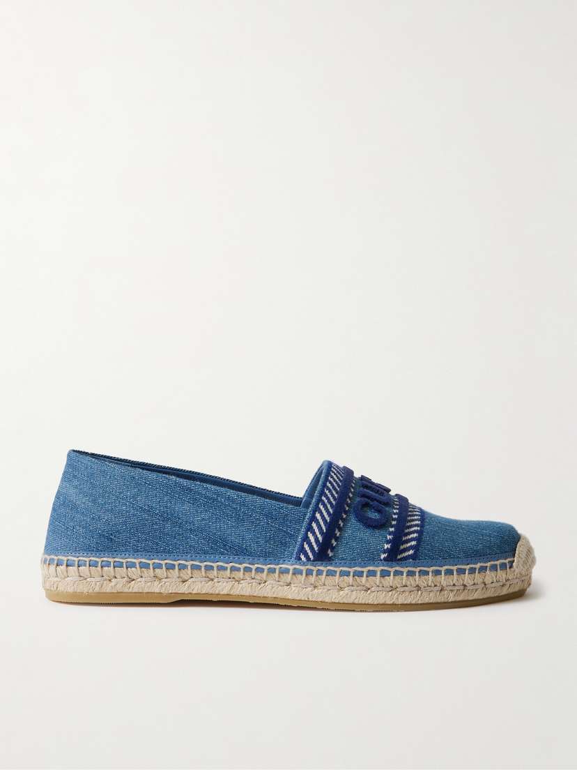 Gucci Ines Embroidered Appliquéd Denim Espadrilles