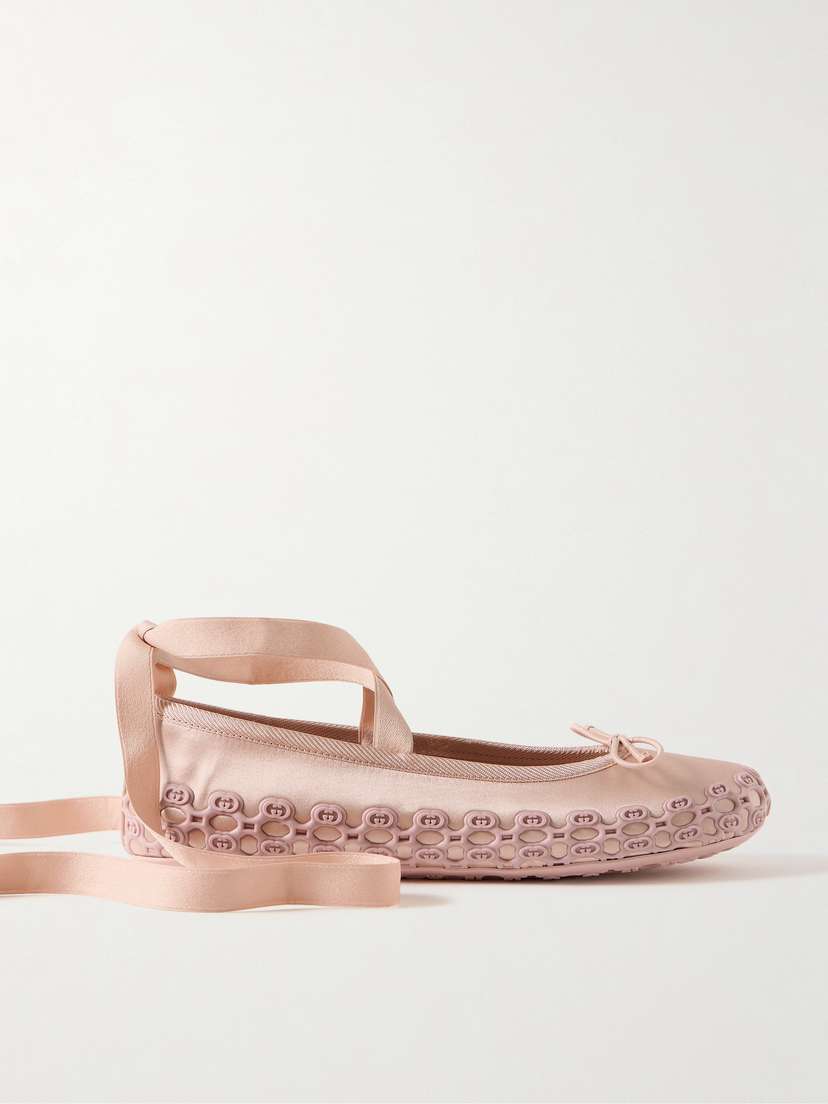 Gucci Rubber And Grosgrain-trimmed Satin Ballet Flats