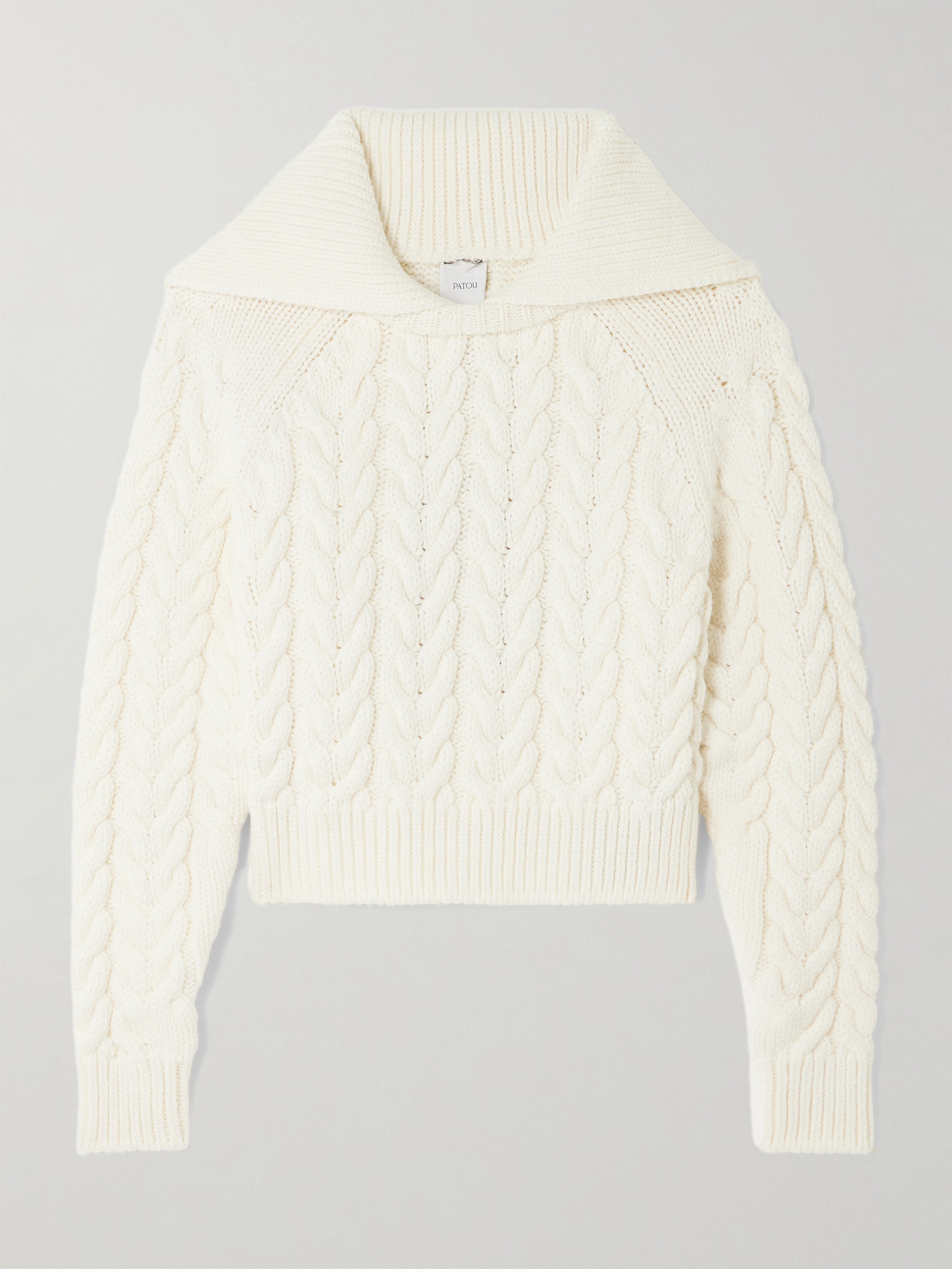 Patou Cropped Cable-knit Wool And Cashmere-blend Sweater In Cream