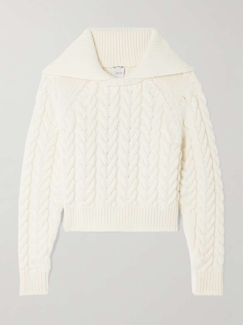 Patou Sailor Cropped Cable-knit Merino Wool Sweater