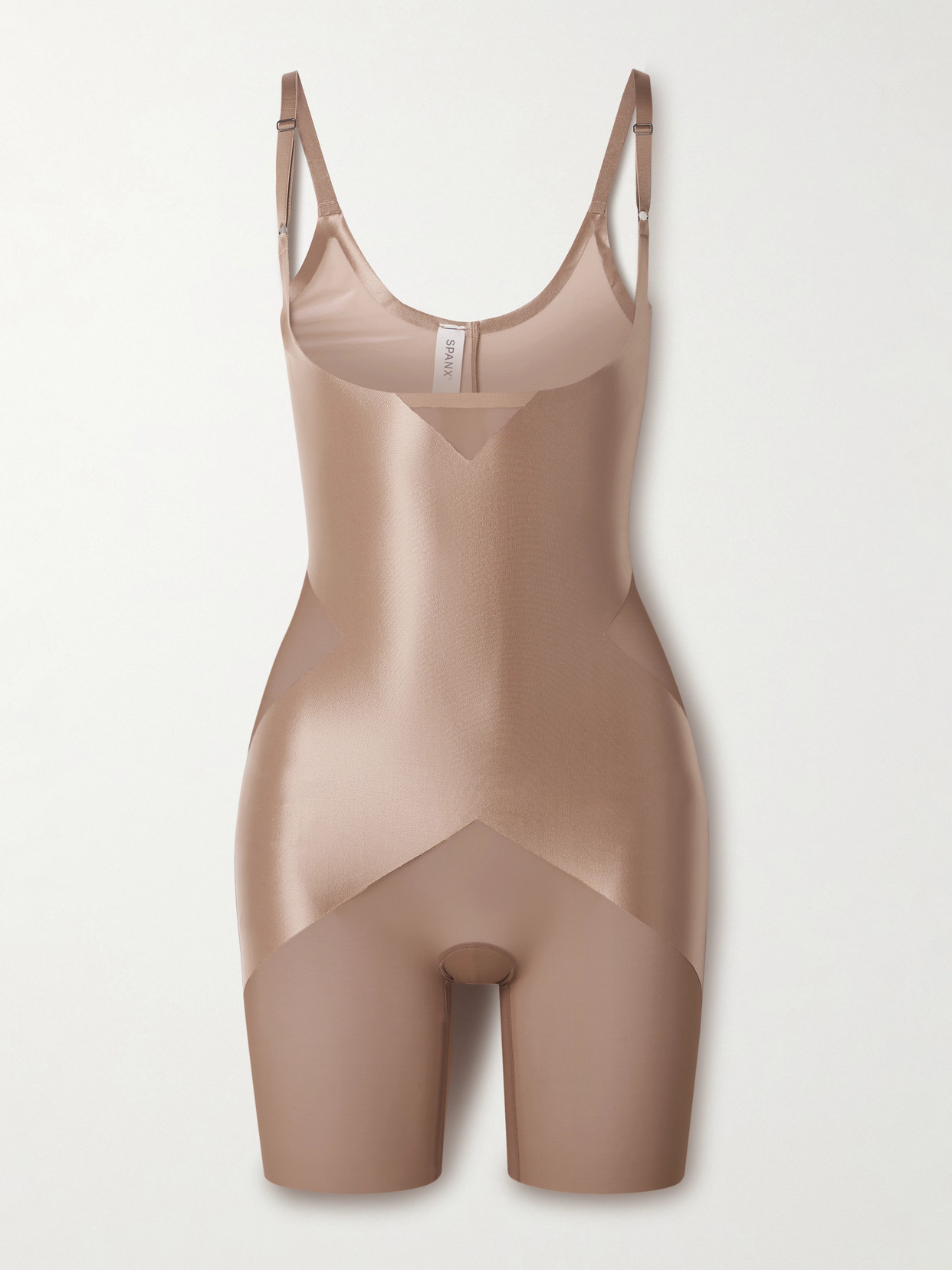 Spanx Shaping Mesh And Satin Bodysuit In Brown