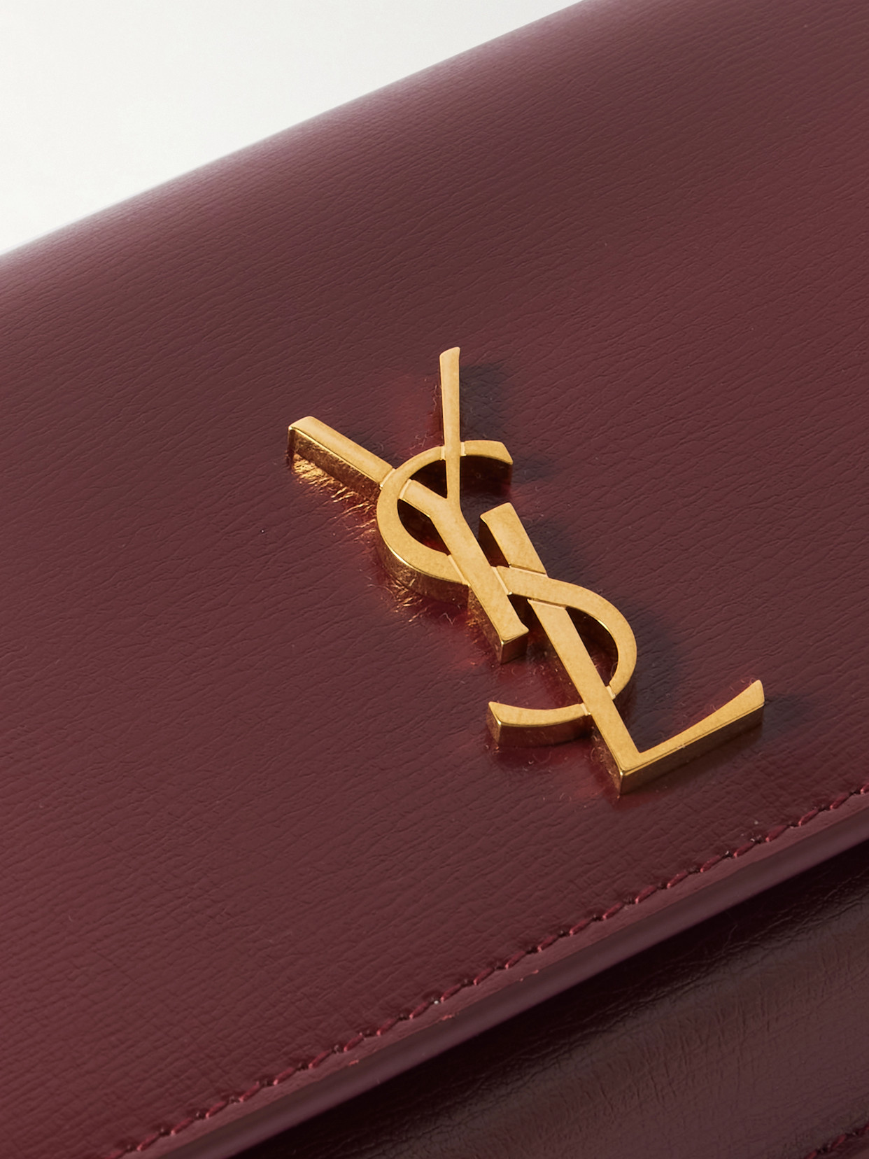 Saint Laurent Cassandre Strap Textured-leather Phone Case In Burgundy