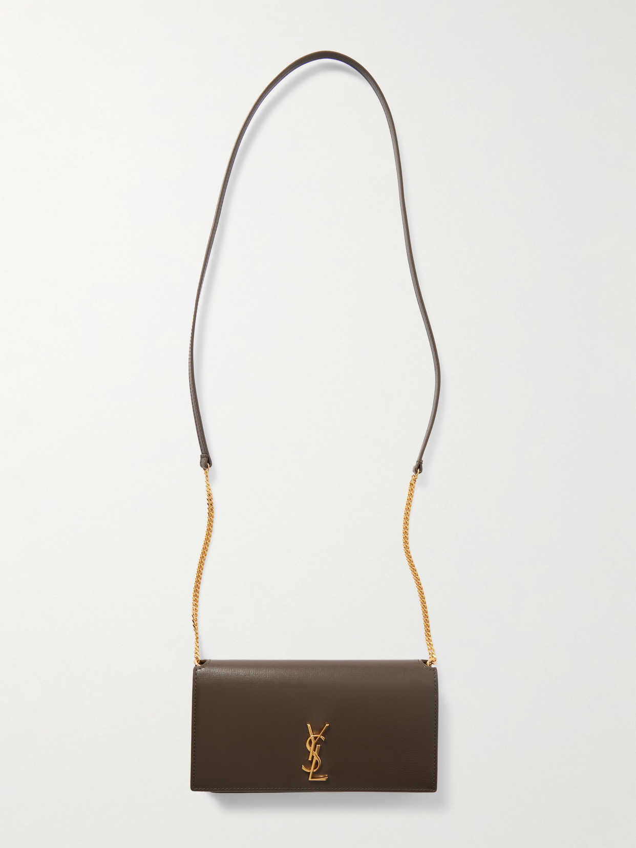 Saint Laurent Cassandre Strap Leather Phone Case In Green