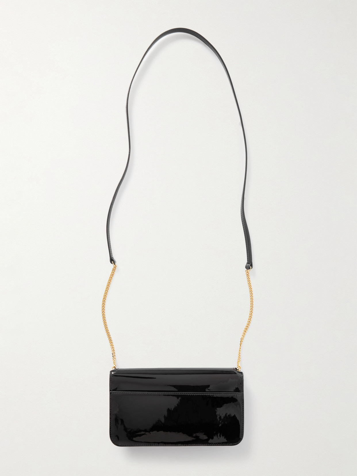 Saint Laurent Cassandre Strap Patent-leather Phone Case In Black