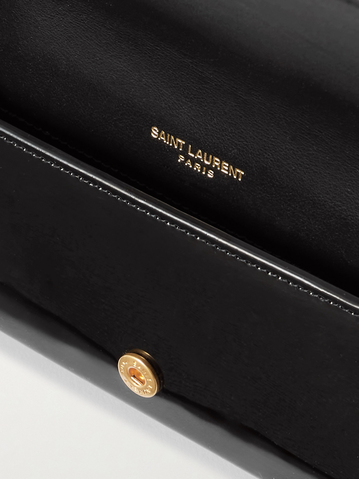 Saint Laurent Cassandre Strap Patent-leather Phone Case In Black