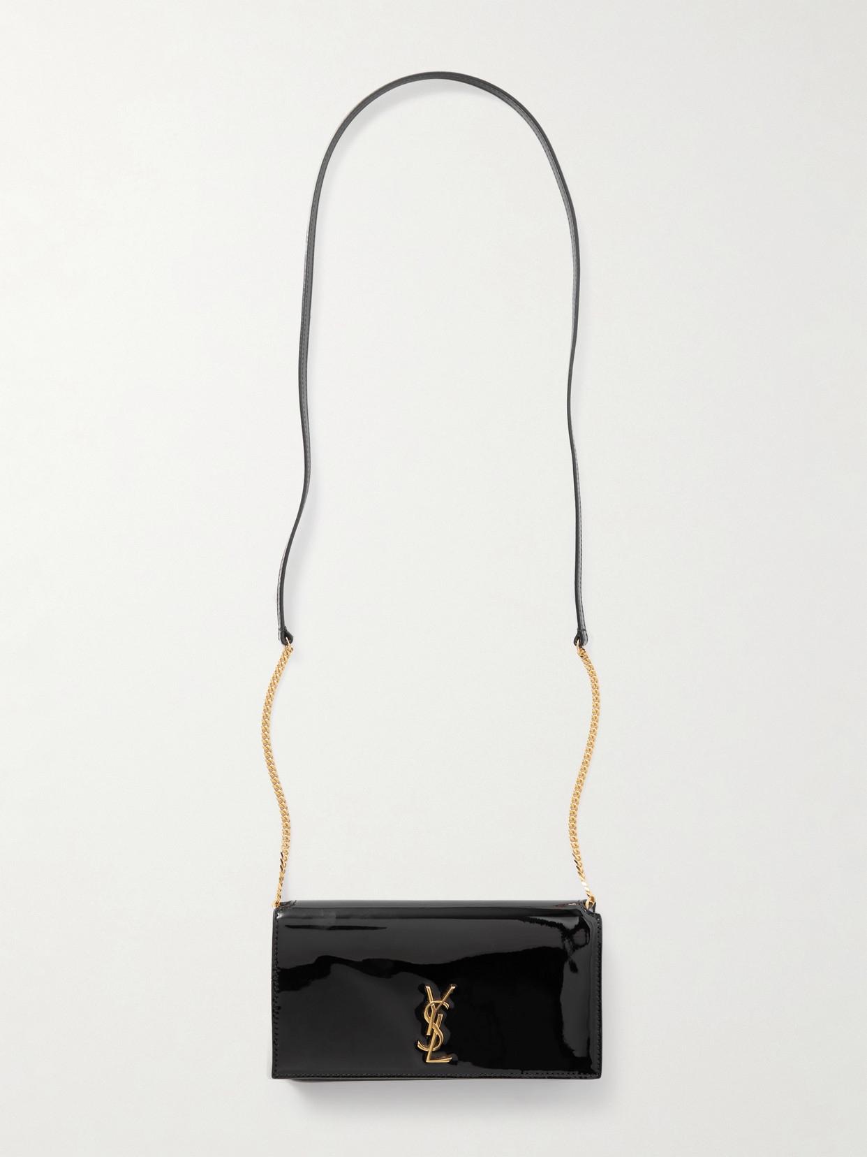 SAINT LAURENT - Cassandre Strap Patent-leather Phone Case - Black