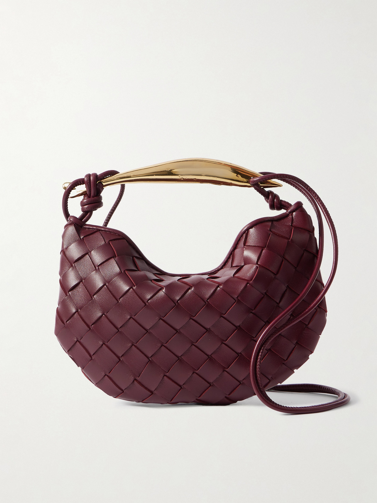 Bottega Veneta Sardine Mini Embellished Intrecciato Leather Shoulder Bag In Burgundy