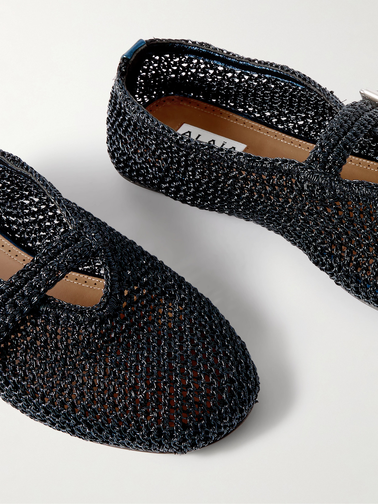 Alaïa Metallic Crocheted Ballet Flats In Blue