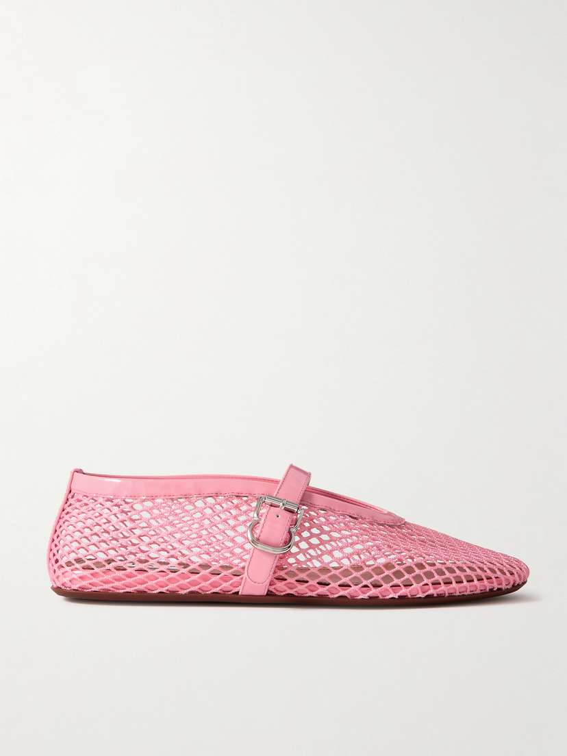 Alaïa Patent Leather-trimmed Mesh Ballet Flats
