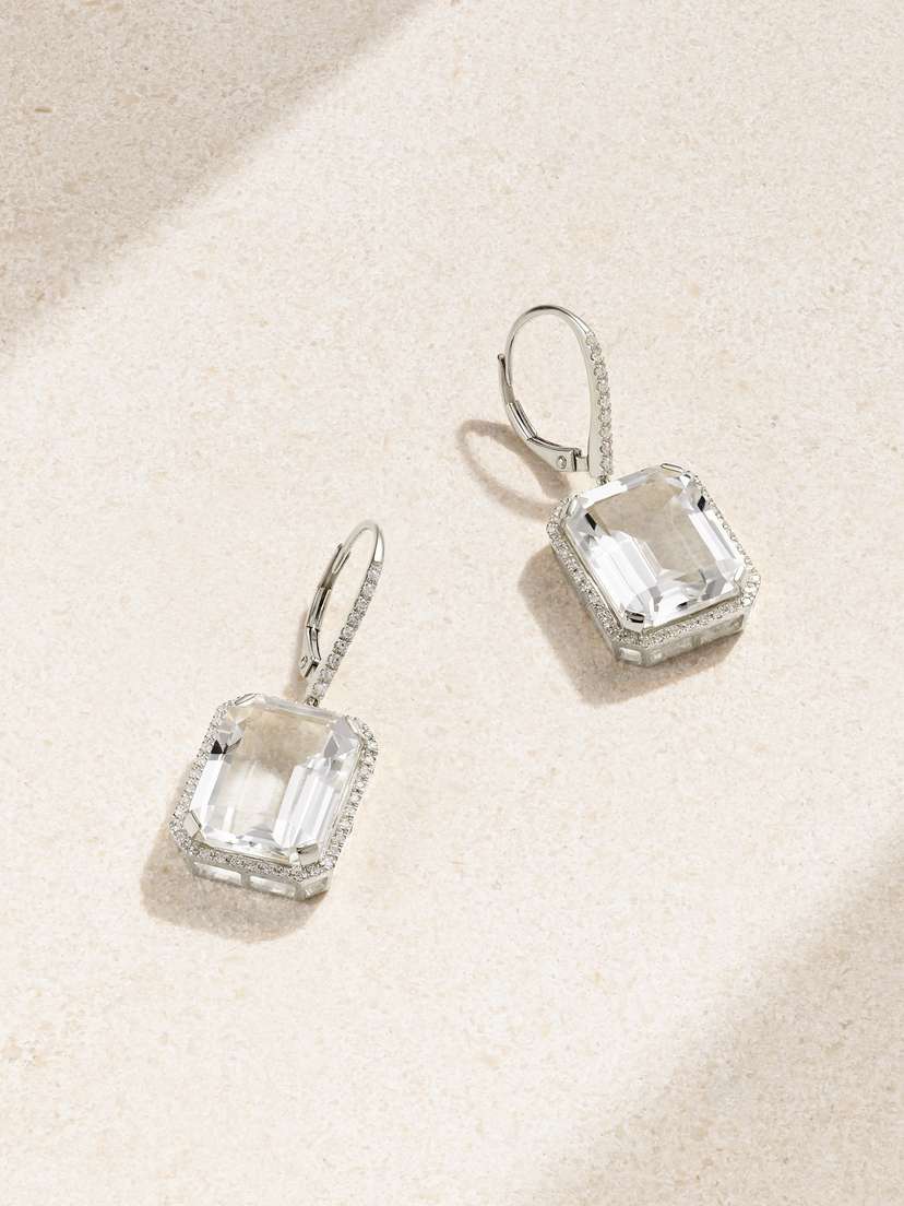 SHAY Portrait 18-karat White Gold, Topaz And Diamond Earrings
