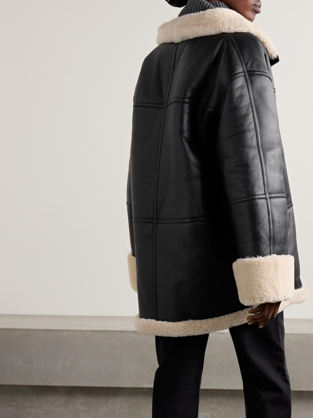 Shop Totême Two-tone Shearling Jacket In Black