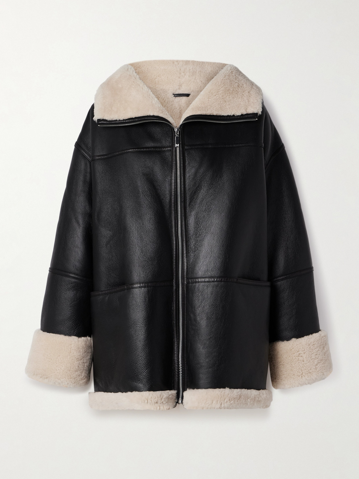 Shop Totême Two-tone Shearling Jacket In Black