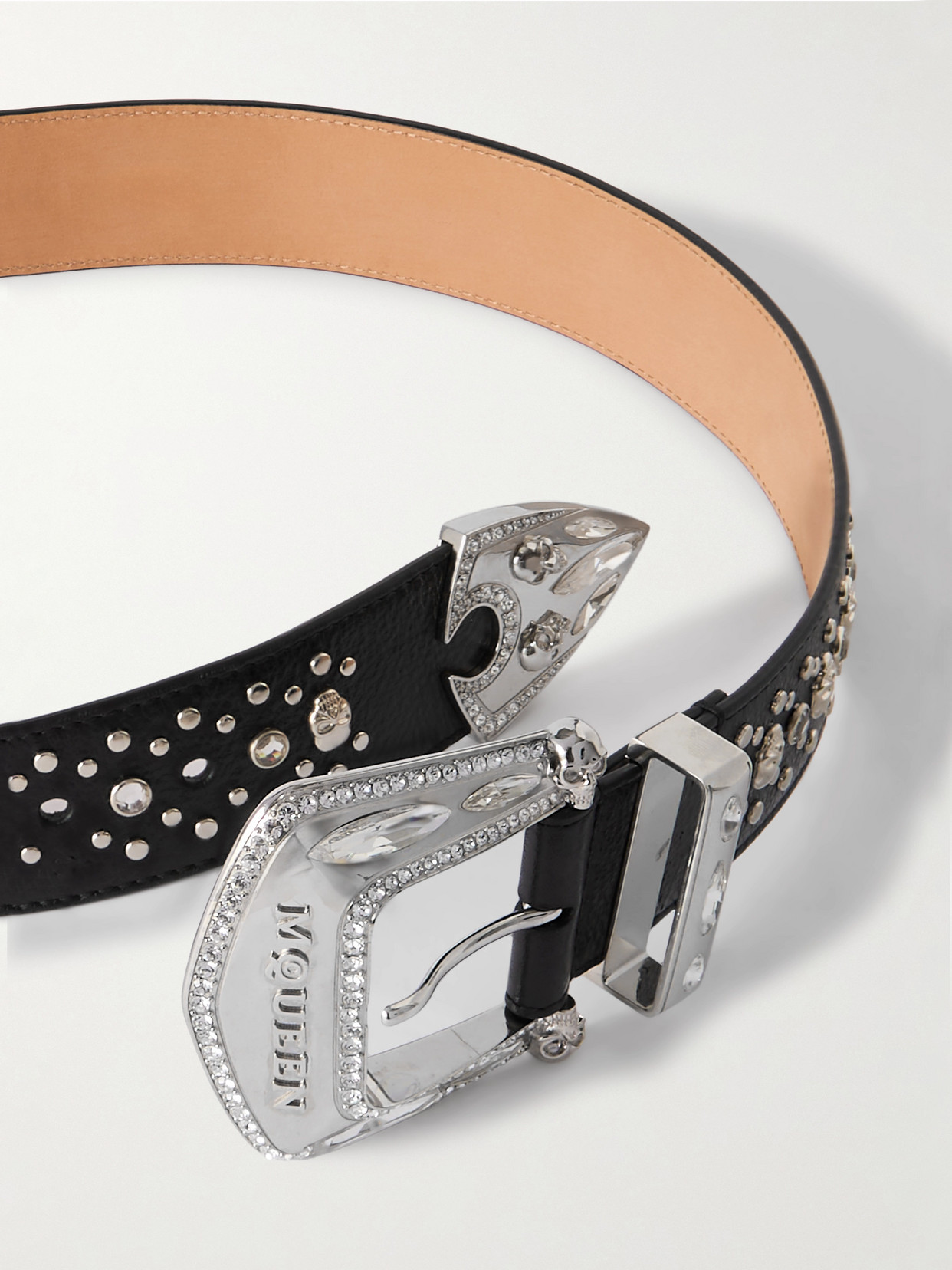 Alexander Mcqueen Arrow Embellished Leather Belt In Black