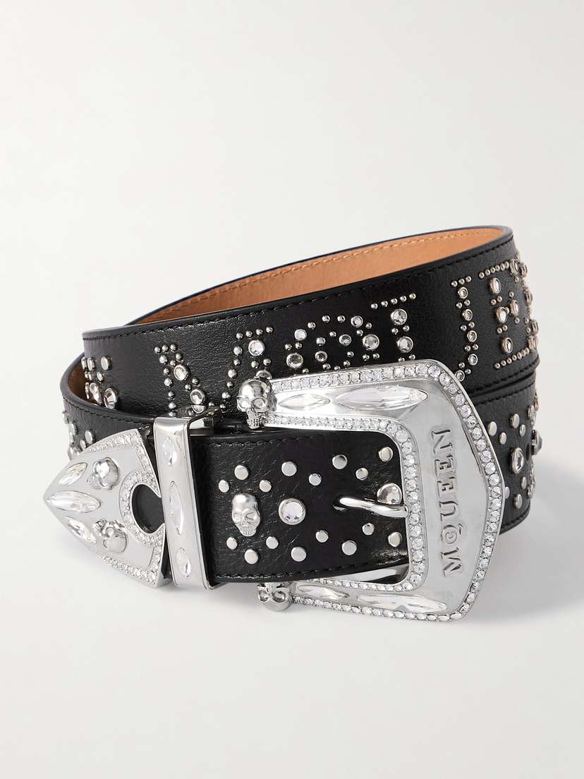 McQueen Arrow Embellished Leather Belt