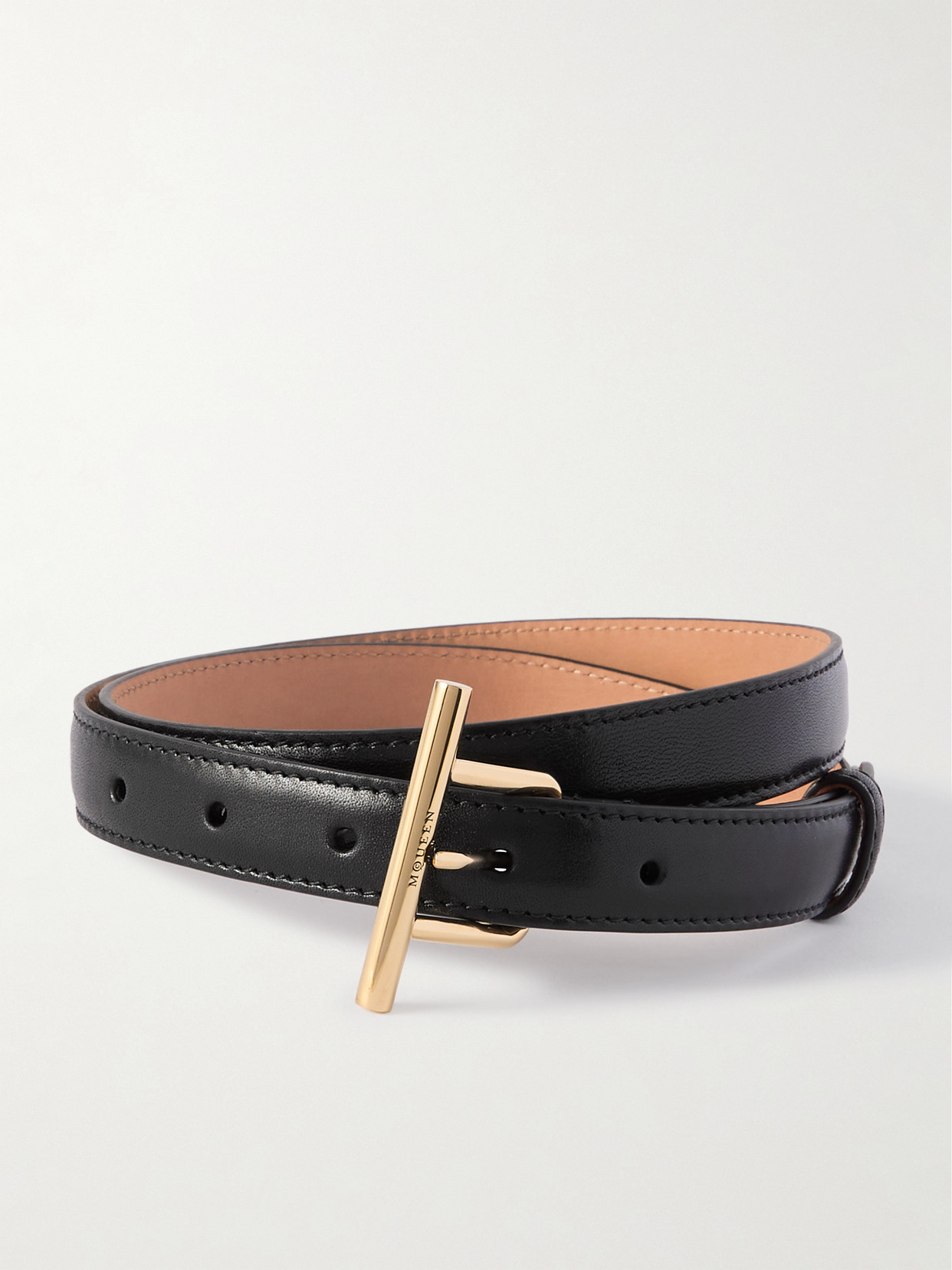 Alexander Mcqueen T-bar Leather Skinny Belt In Black