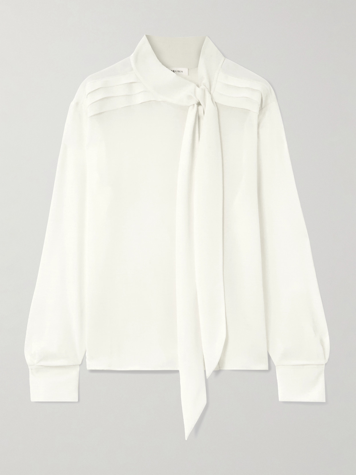 Alexander McQueen - Pussy-bow Pintucked Silk-crepe Blouse - Off-white