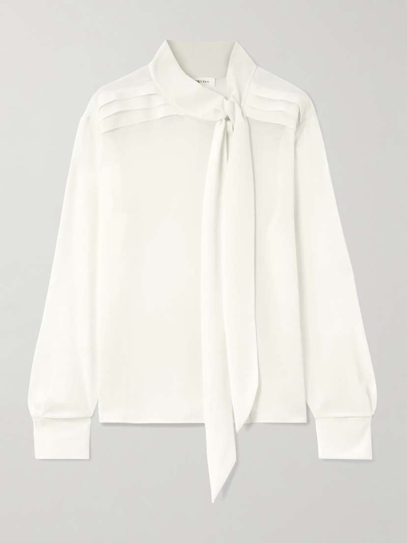 McQueen Pussy-bow Pintucked Silk-crepe Blouse
