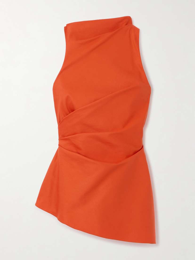 McQueen Asymmetric Gathered Cotton-blend Blouse