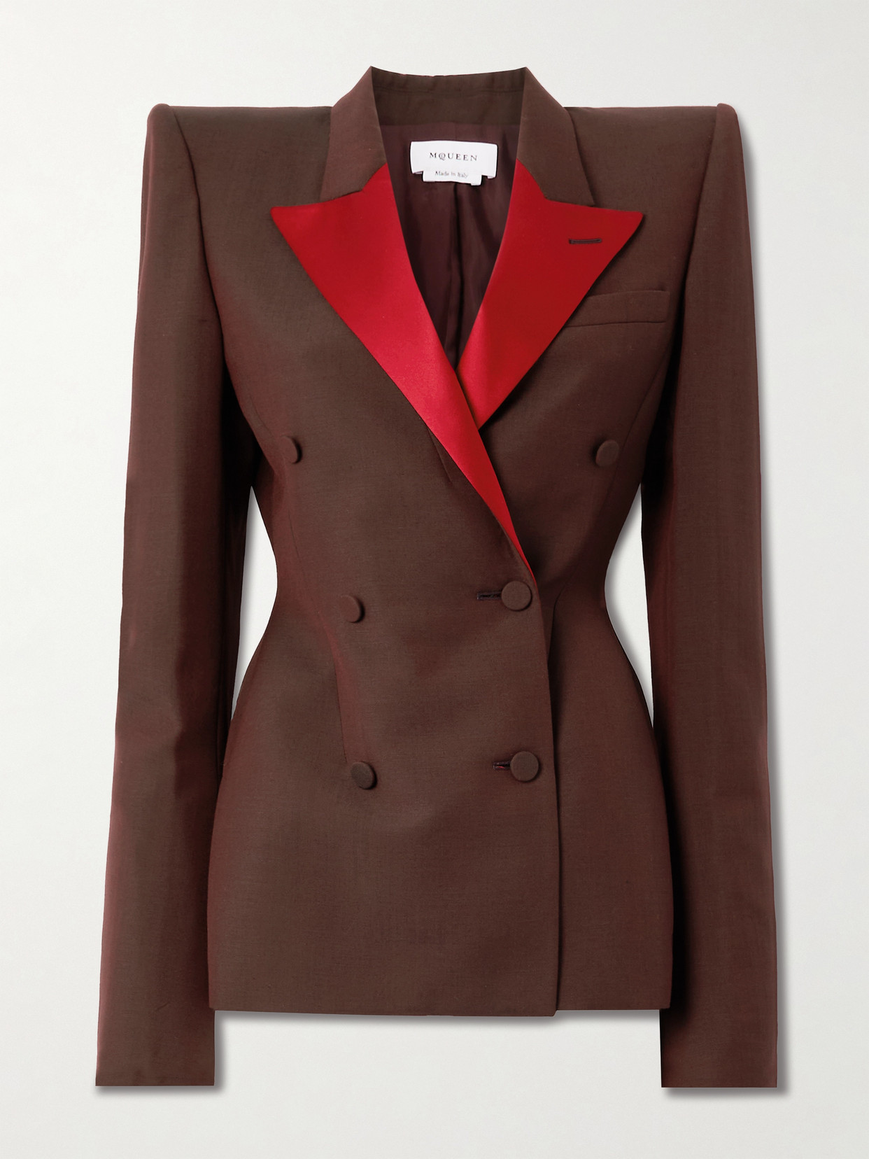 Alexander Mcqueen Double-breasted Silk-trimmed Wool And Mohair-blend Blazer In Burgundy