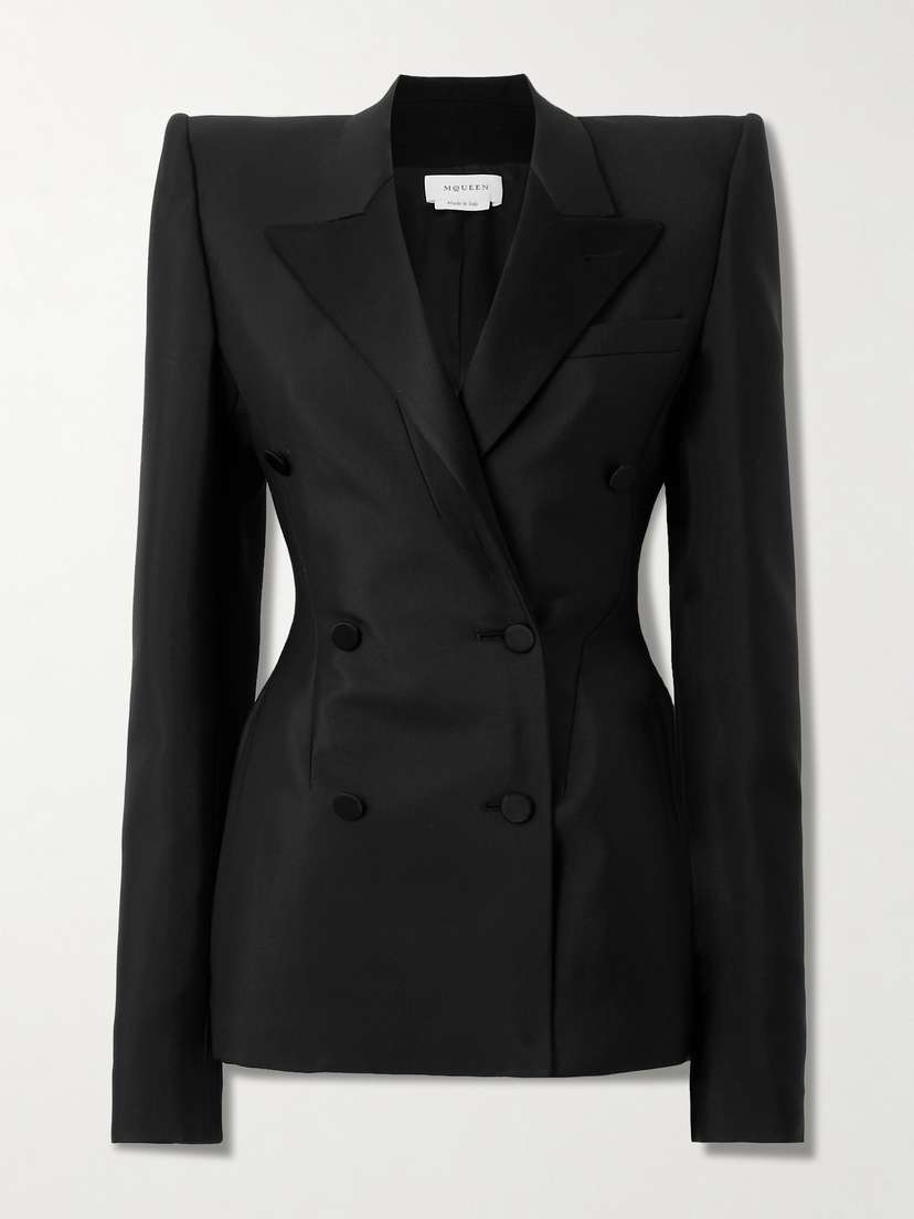 McQueen Double-breasted Silk-trimmed Wool And Mohair-blend Blazer