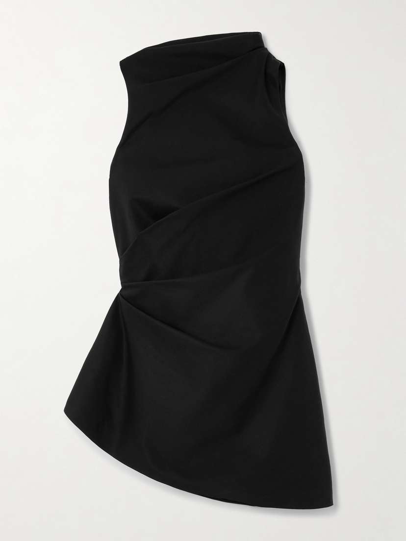 McQueen Asymmetric Gathered Cotton-blend Blouse