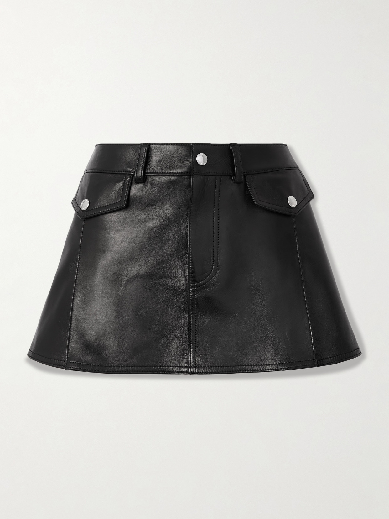 Alexander Mcqueen Pleated Leather Mini Skirt In Black