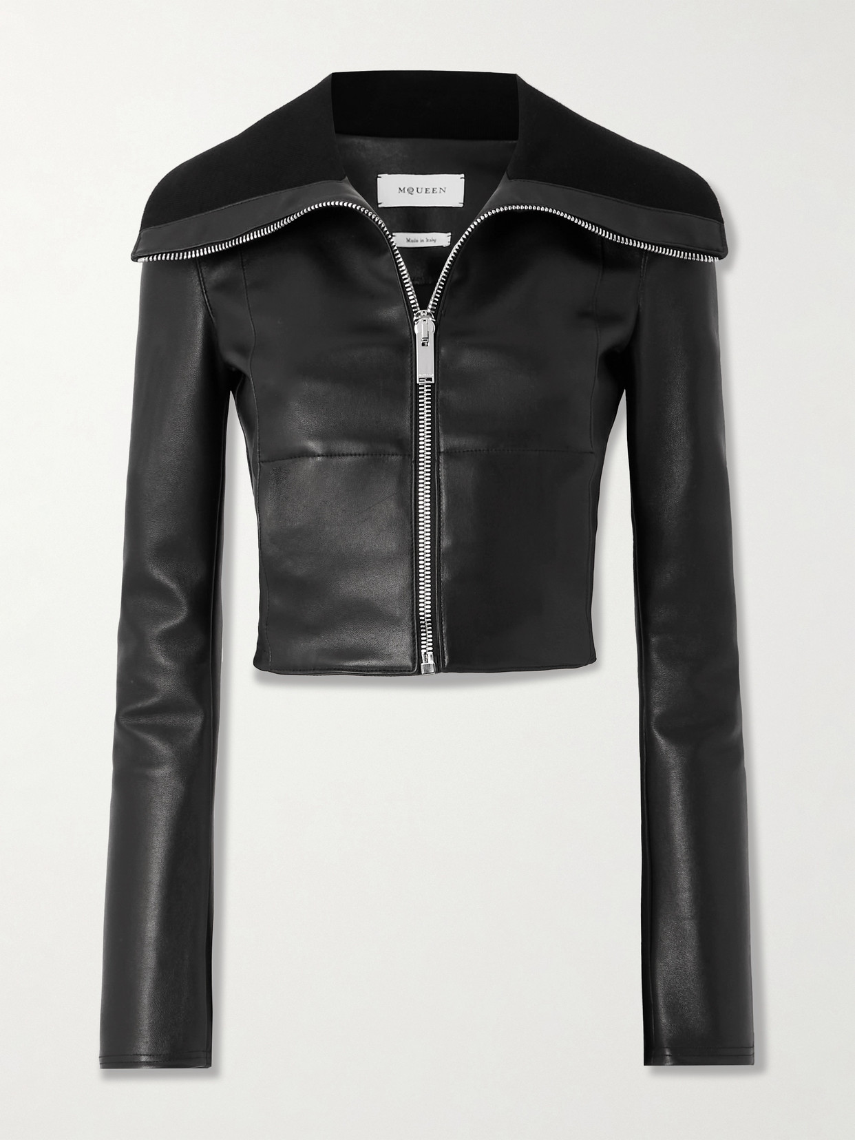 Alexander Mcqueen Cropped Leather Jacket In Black