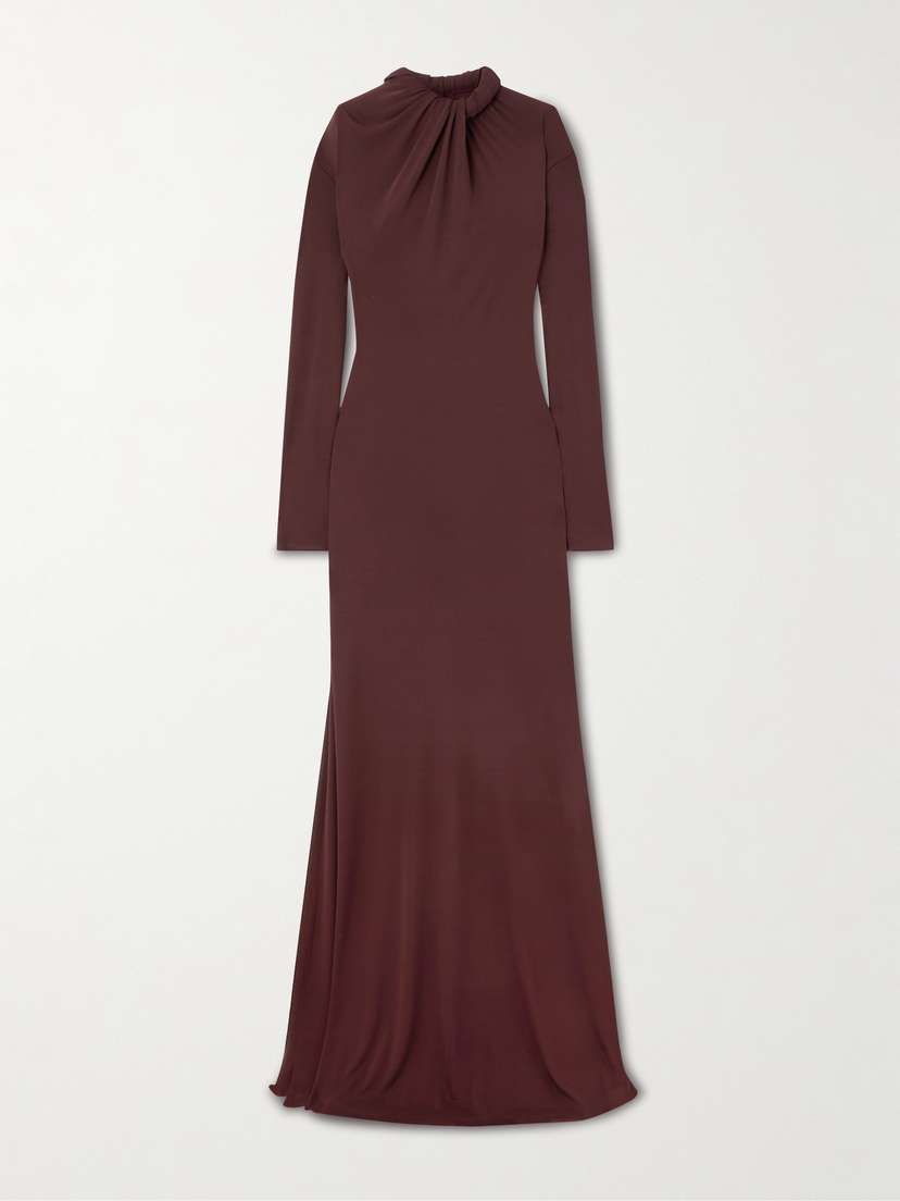 McQueen Gathered Crepe Maxi Dress