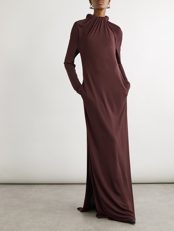 McQueen Gathered crepe maxi dress