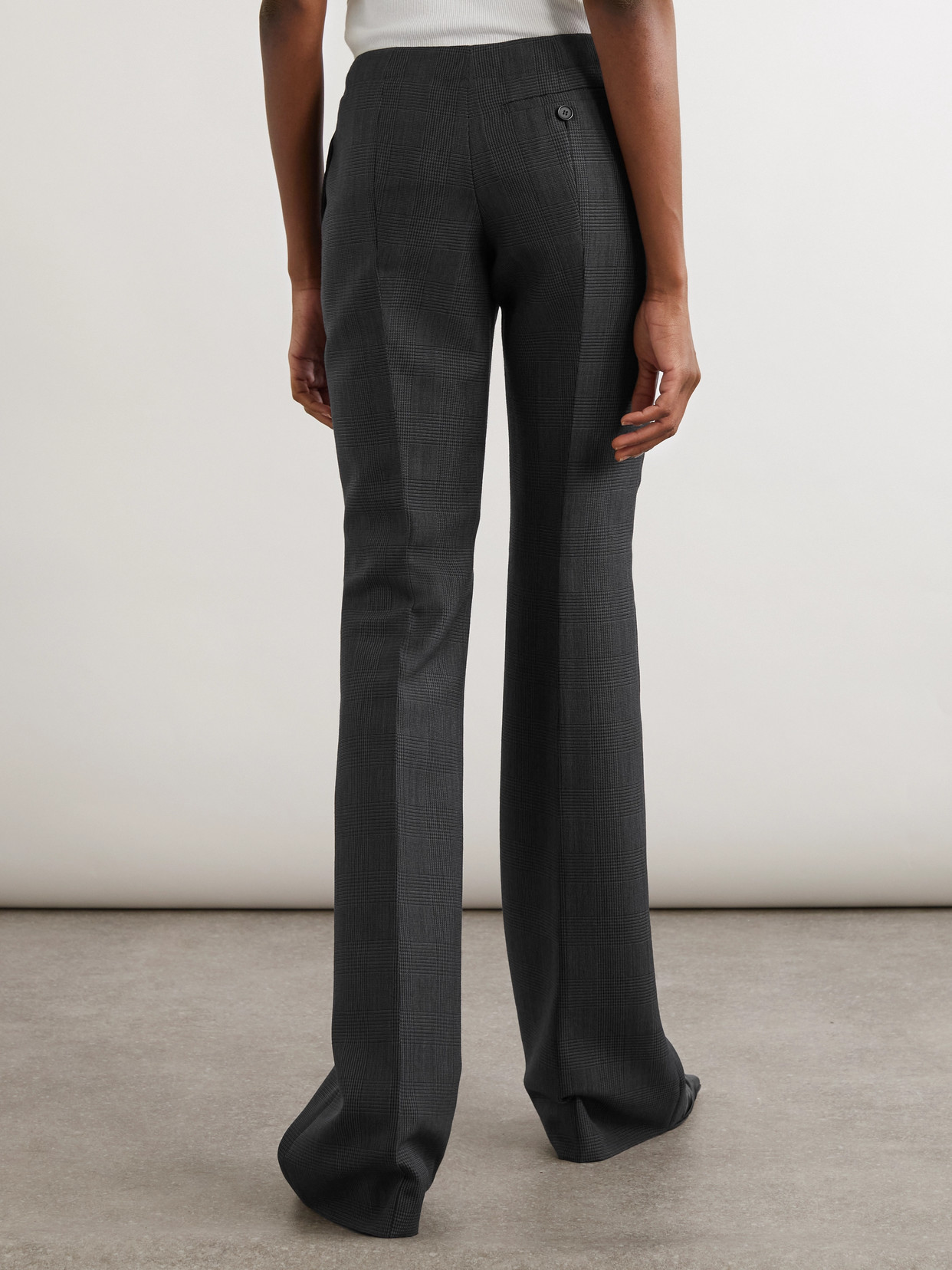 Alexander Mcqueen Checked Wool Flared Pants In Gray