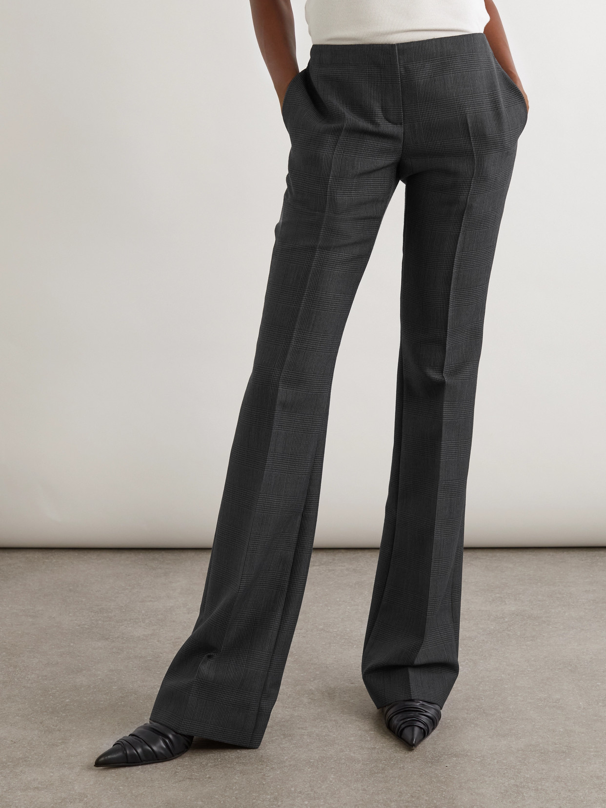 Alexander Mcqueen Checked Wool Flared Pants In Gray
