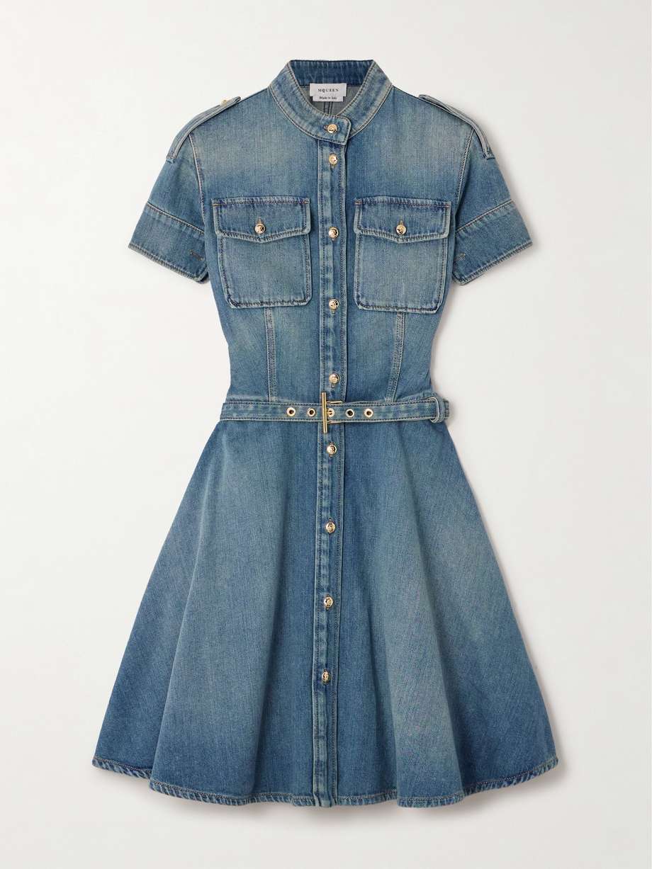 belted denim mini dress