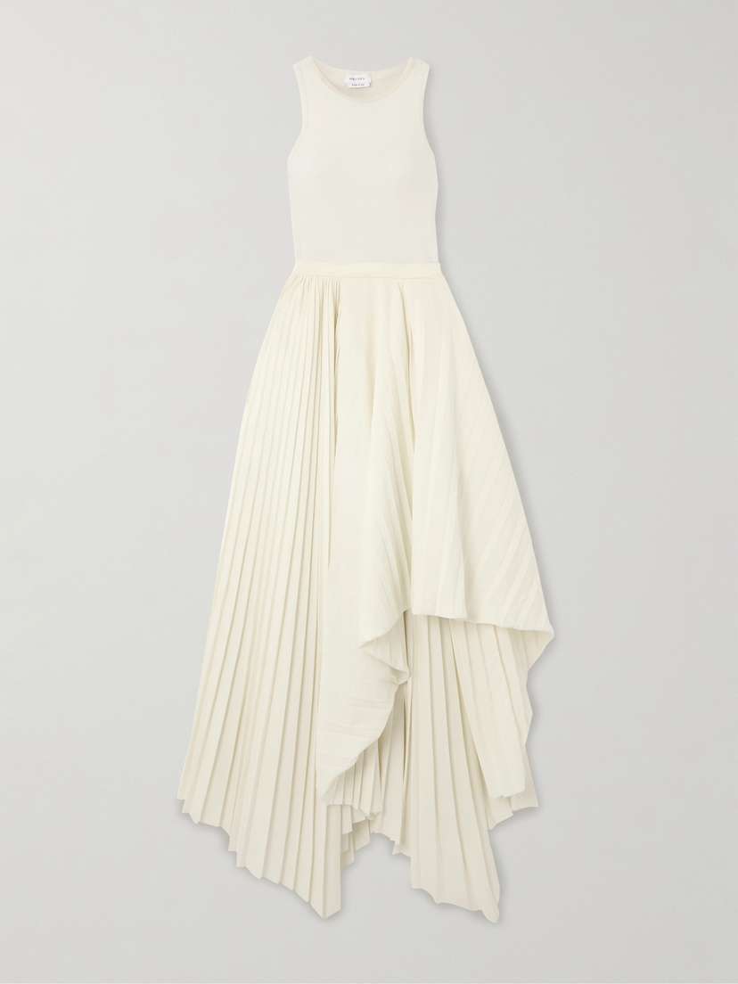 McQueen Asymmetric Cotton-jersey And Pleated Poplin Dress