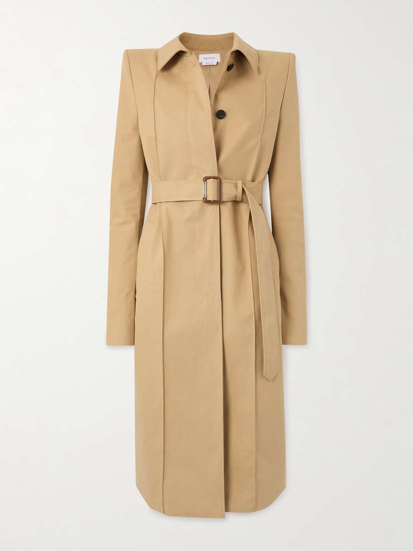 McQueen Belted Cotton-gabardine Trench Coat