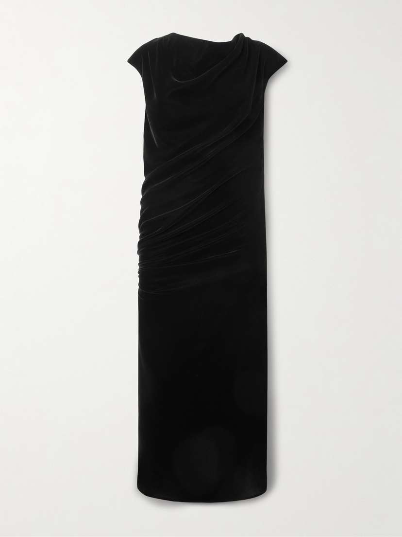 McQueen Draped Velvet Maxi Dress