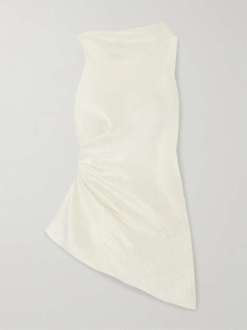 McQueen Asymmetric Gathered Crinkled-satin Blouse